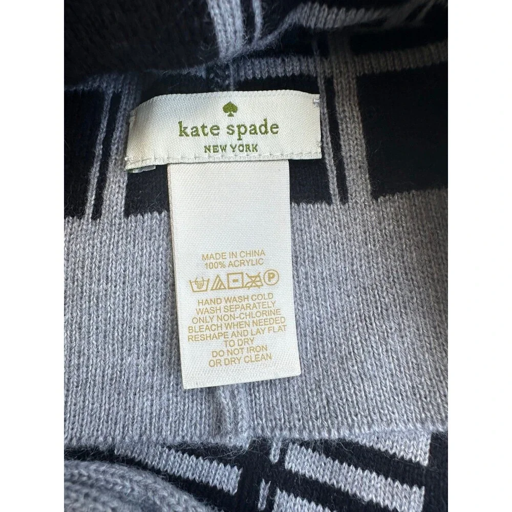 NWOT Kate Spade New York Plaid Grey Melange Black Bow Muffler Beanie Hat Set OS